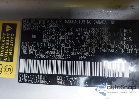 2010 Lexus Rx 350 z USA, uszkodzony, nr VIN 2T2BK1BA6AC069129